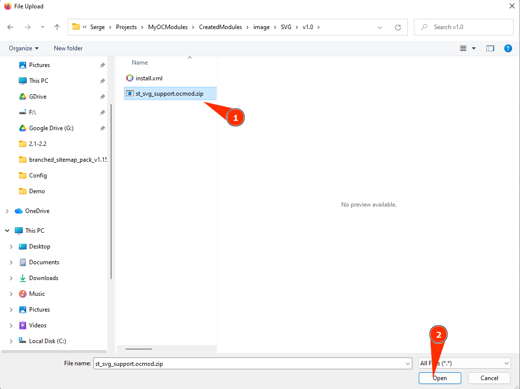 Adım 2: 'st_svg_support.ocmod.zip' dosyasını seçin