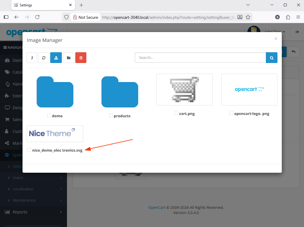 Adım 7: Artık OpenCart 3’e yüklemek için SVG logoyu seçebilirsiniz